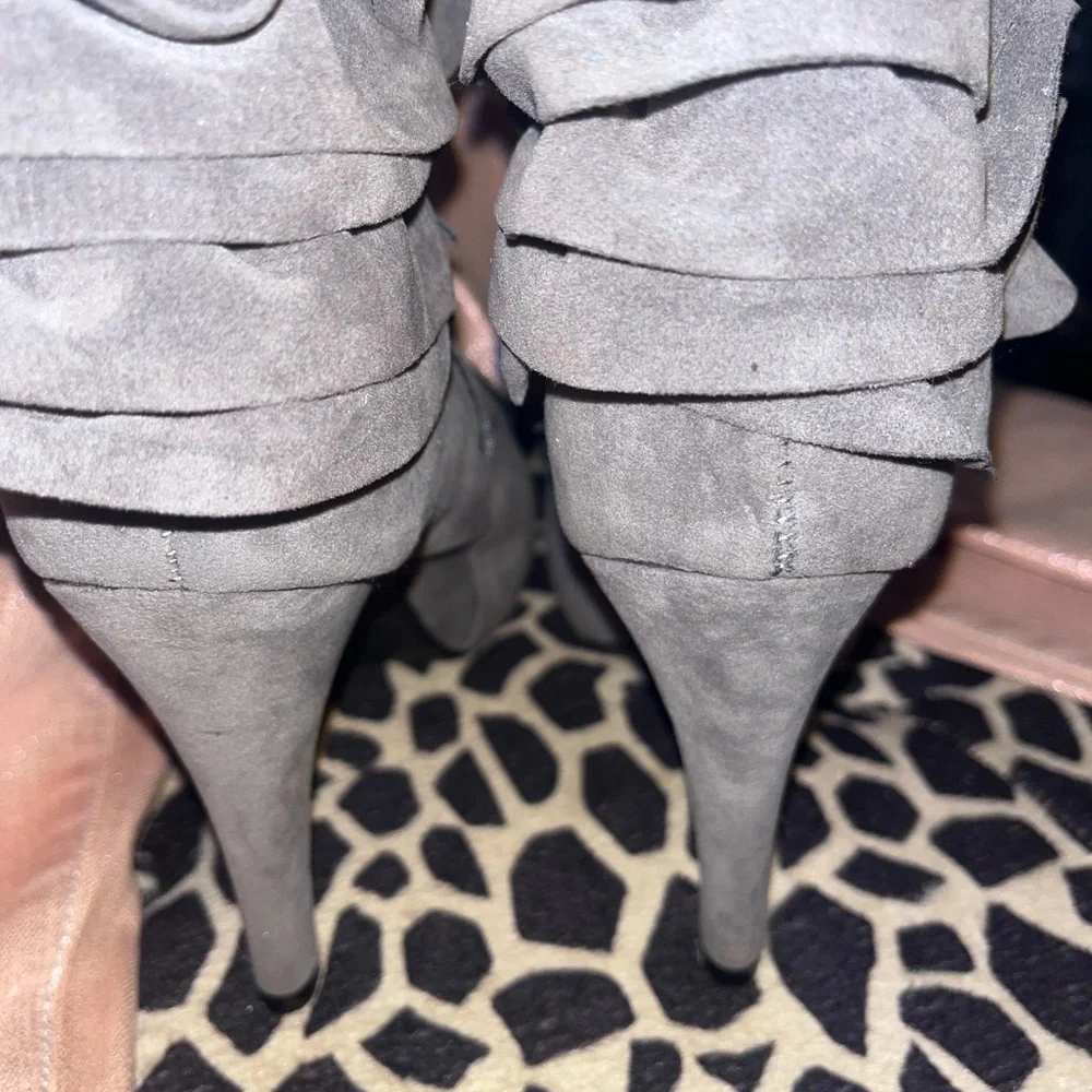 Taupe Colored Suede-like High Heel Booties - Picture 9 of 14